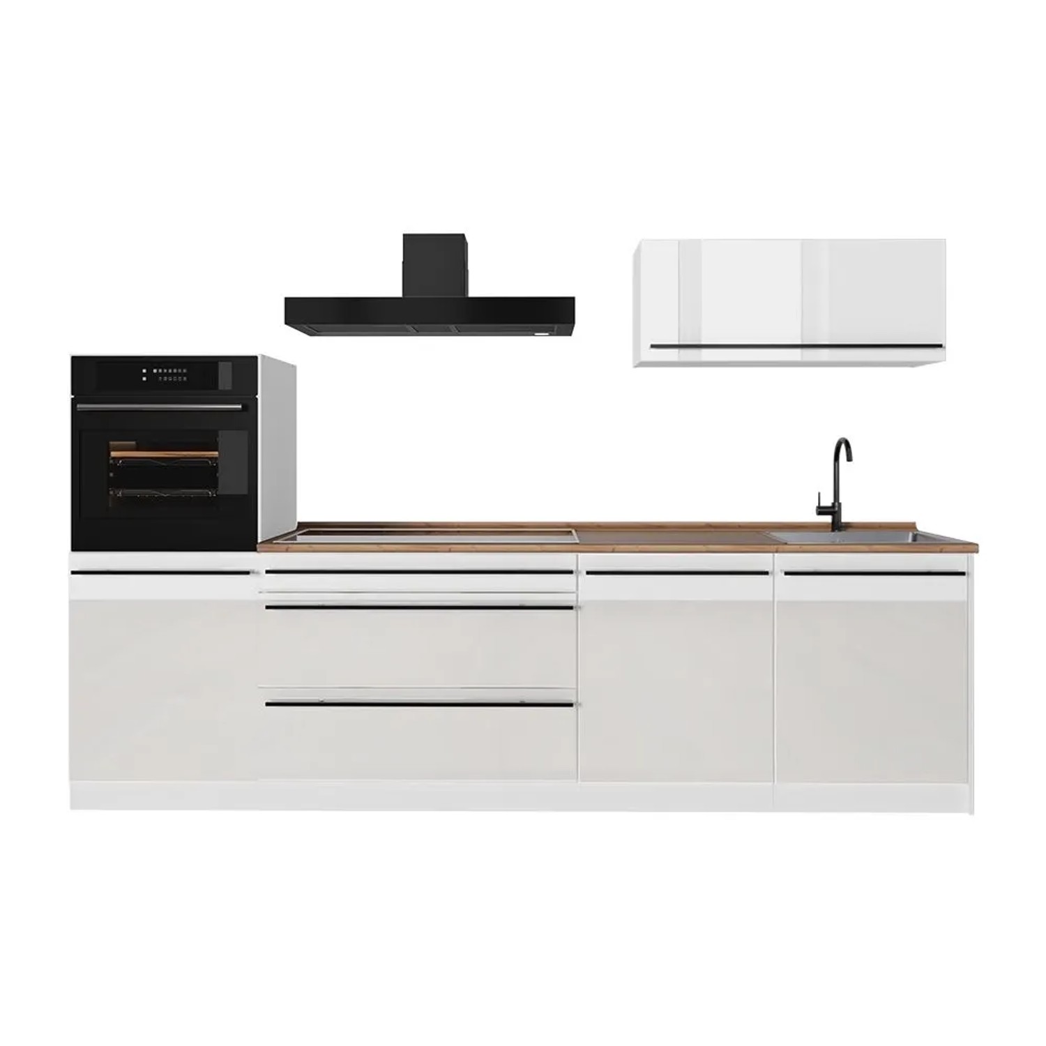 Vicco Küchenzeile R-Line Weiß Hochglanz/Weiß 280 x 143 Arbeitsplatte Goldkraft Eiche Art Nr 66506