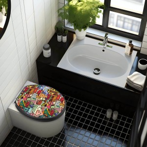 Banjado WC-Sitz Anthrazit mit Funky Town Motiv, Absenkautomatik und Soft Close Funktion.