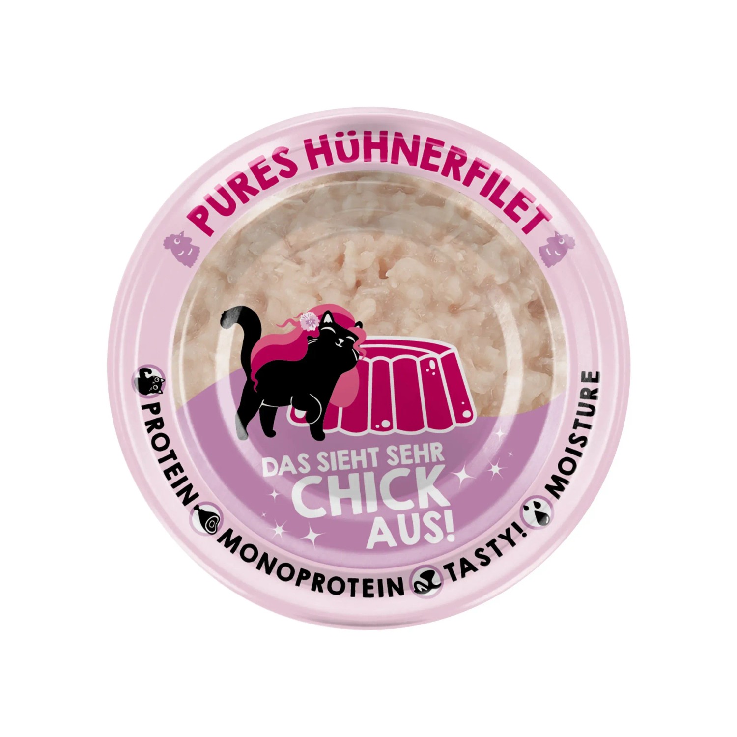 Lucky Lou Katzen-Nassfutter Hühnerfilet in Jelly, 70g Dose von oben.