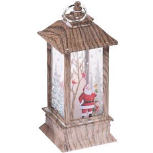 Weihnachtliche Laterne mit LED, 13 cm, mit Weihnachtsmann und Elf Motiv.