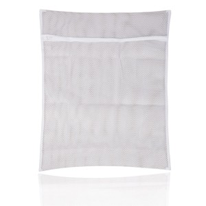 Weißes Wäschenetz (50x70 cm) mit Reißverschluss für bis zu 3 kg Wäsche. Ideal für empfindliche Textilien.