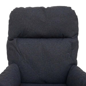 Dunkelgrauer Relaxsessel mit dicker Stoffpolsterung, Kopfstütze und Armlehnen. Komfortabler Sessel drehbar.