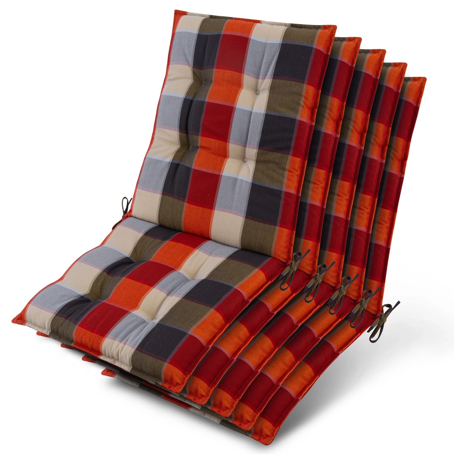 Beautissu 5x Niederlehner Sun-NL Auflage 105x50x8cm Orange-Beige-Kariert