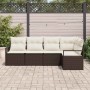 Braunes 5-tlg. vidaXL Garten-Sofa-Set aus Polyrattan mit cremefarbenen Kissen.