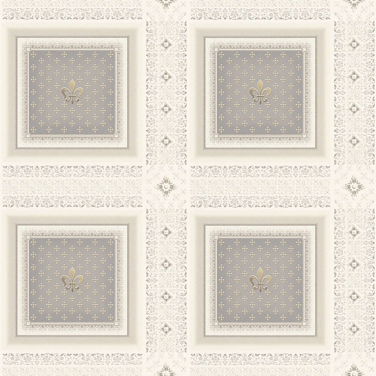 Bricoflor Elegante Tapete in Weiß Silber Barock Vliestapete in Kachel Wandvertäfelung Optik Opulent Vlies Wandtapete Fra