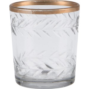 Klarer Teelichthalter Desert Flower aus Glas mit goldener Bordüre, 6,35 cm.