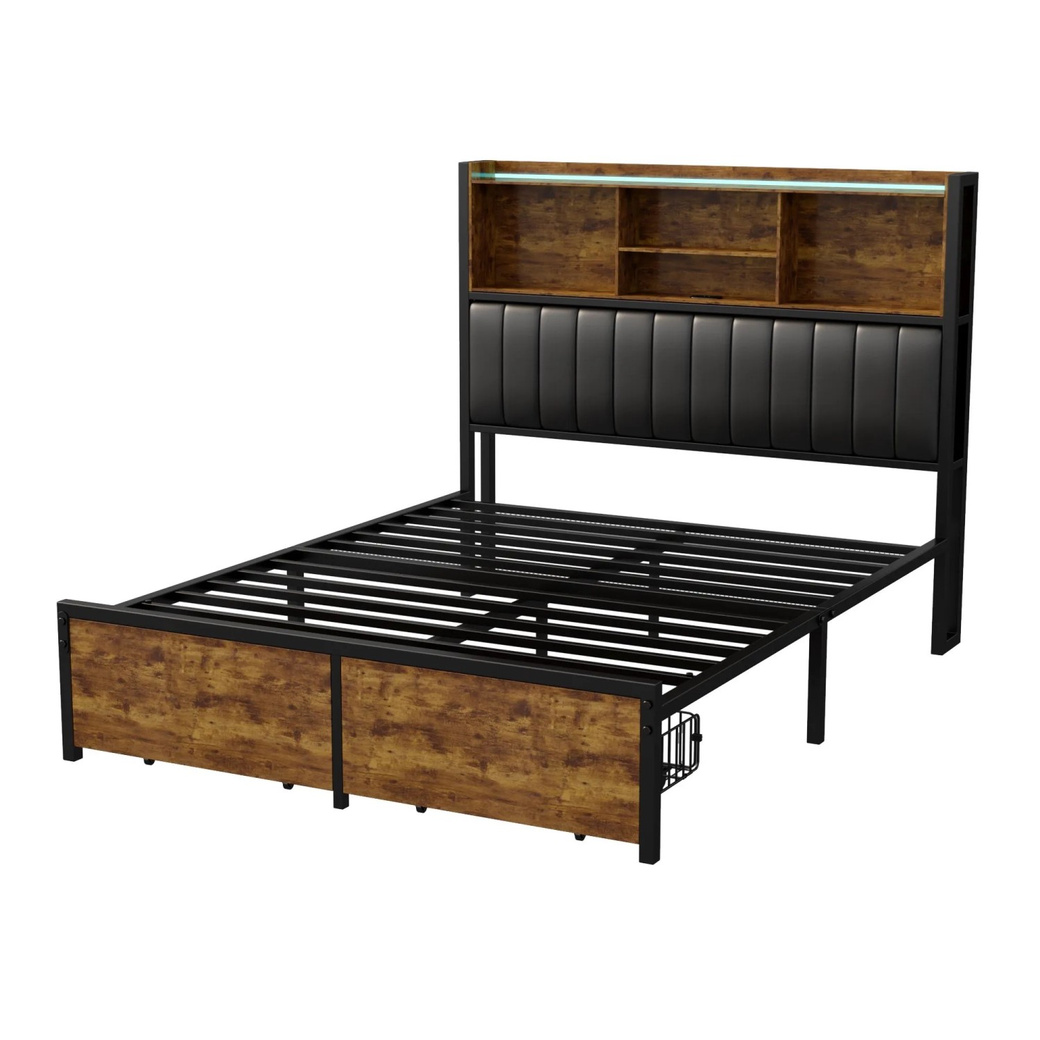 PXloue Bettgestell 140x200 Polsterbett  mit Schubladen Schwarz