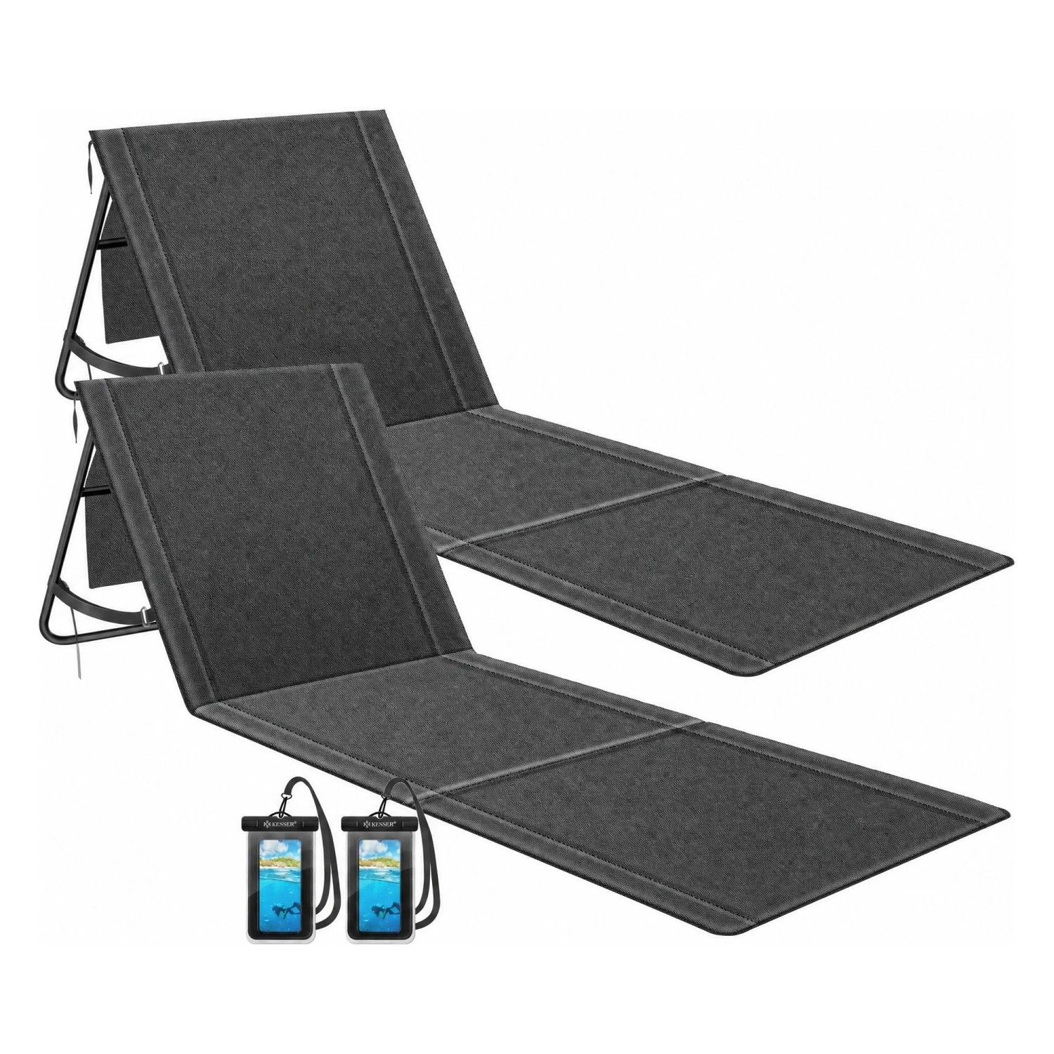 KESSER Sonnenliege Klappbar und Verstellbar Bis 200 kg Anthrazit 2er Set