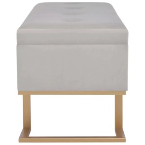 Graue vidaXL Bank mit Staufach, Samtbezug und goldenem Metallfuß.