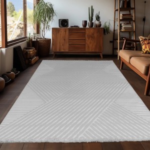 Ayyildiz Kurzflorteppich Sahara, 280x370 cm, silberner Teppich mit geometrischem Muster.