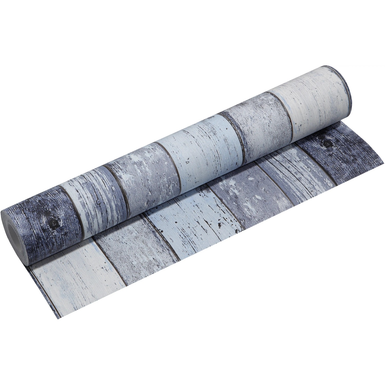 Vliestapete Surfing & Sailing mit blauem Holz-Design (FSC®) als Rolle.
