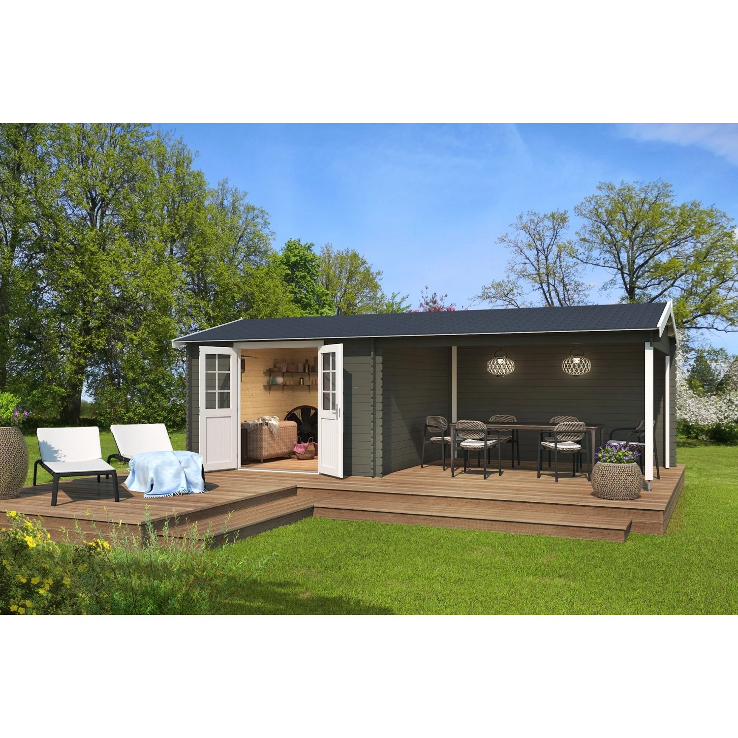 Lasita Gartenhaus Amarillo 710 cm x 330 cm Grau-Grün