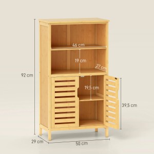 Kleankin Badezimmerschrank aus Bambus, Naturholz, mit offenen Regalen und Schranktür mit Lamellen.
