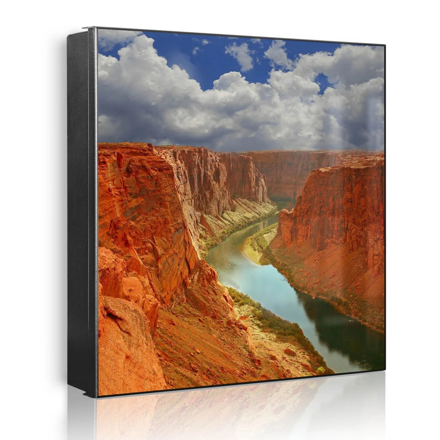 Banjado Großer Schlüsselkasten Metall 30x30cm Schwarz Scharnier Links 50 Haken Beschreibbar Magnetisch Motiv Grand Canyon