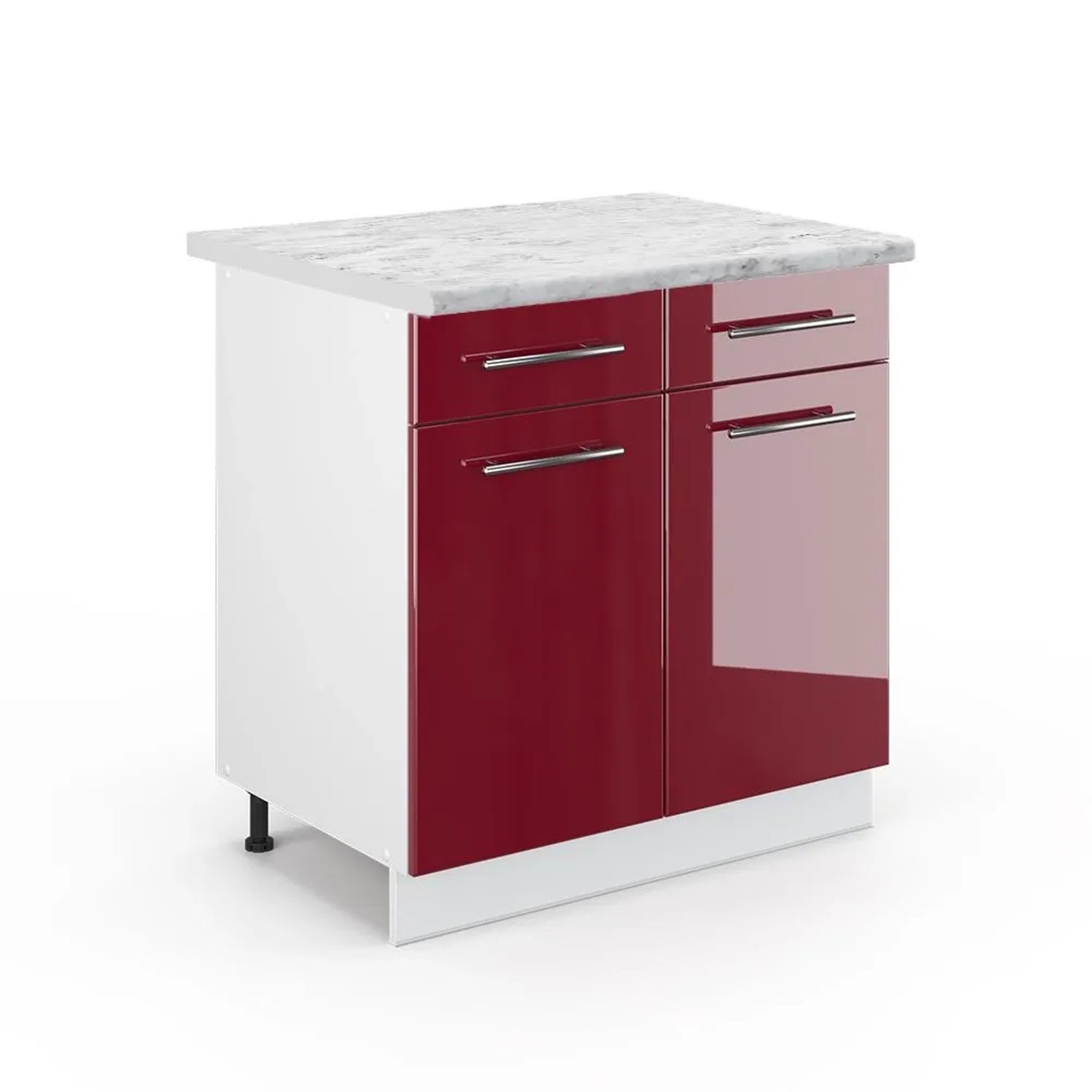Vicco Küchenunterschrank Fame-Line Bordeaux Hochglanz Weiß 80 cm AP Marmor