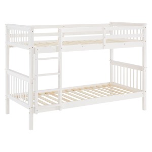 Weißes Homestyle4u Etagenbett aus Holz, 90x200 cm, mit Leiter und Lattenrost.