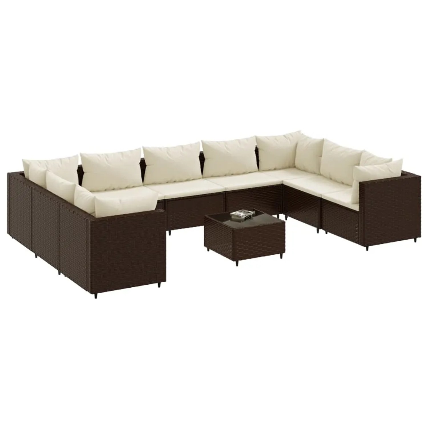 vidaXL 10-Tlg Garten-Lounge-Set mit Kissen Braun Poly Rattan 3308273