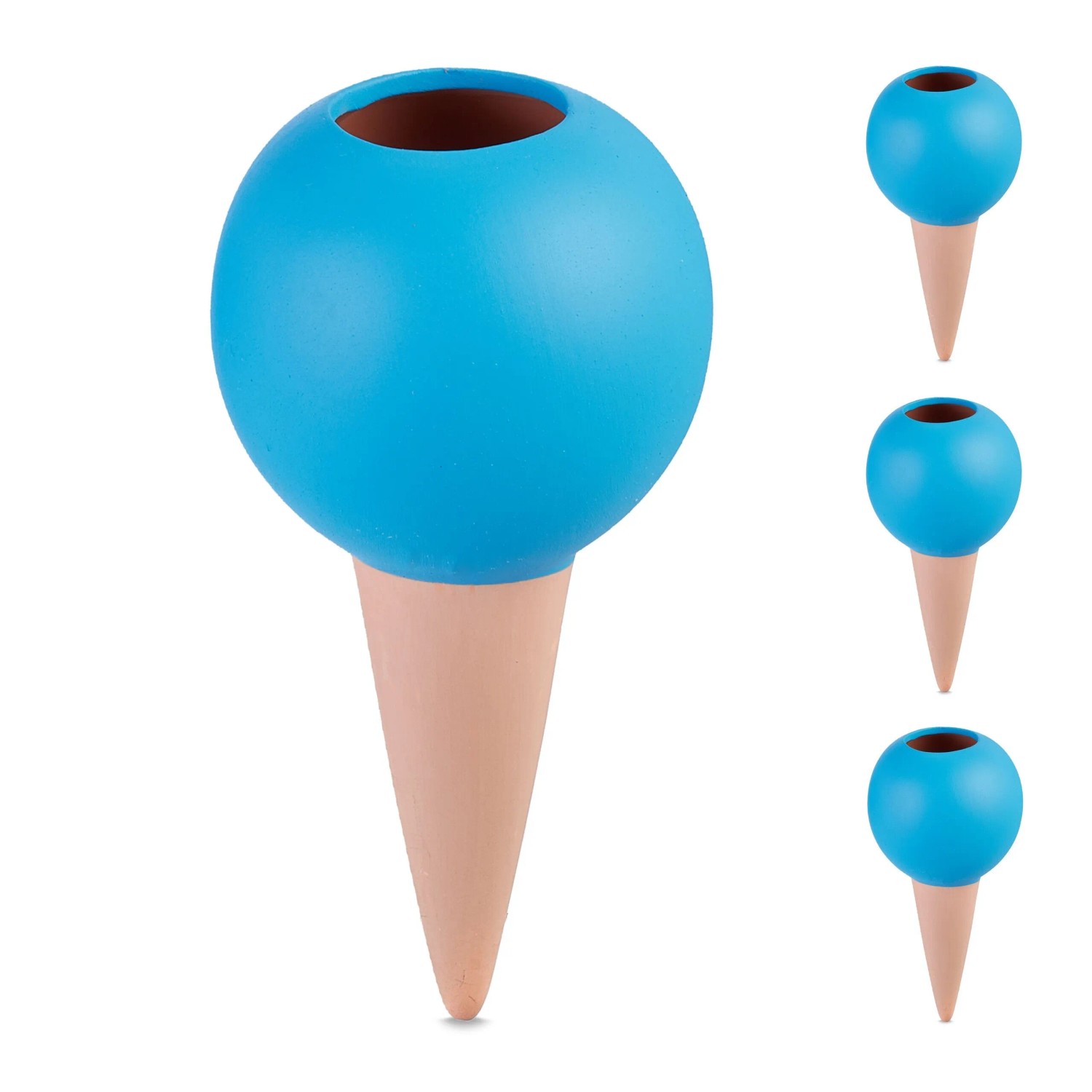 Relaxdays Tonkegel 4er Set Keramik Terrakotta Blau Wasserdurchlässig 18 cm x 9 cm