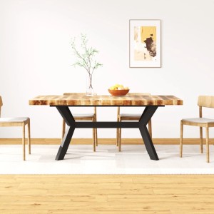 vidaXL Esstisch aus Mangoholz massiv mit Stahlrahmen, 180 cm. Tisch mit Baumkante und schwarzem Metallgestell.