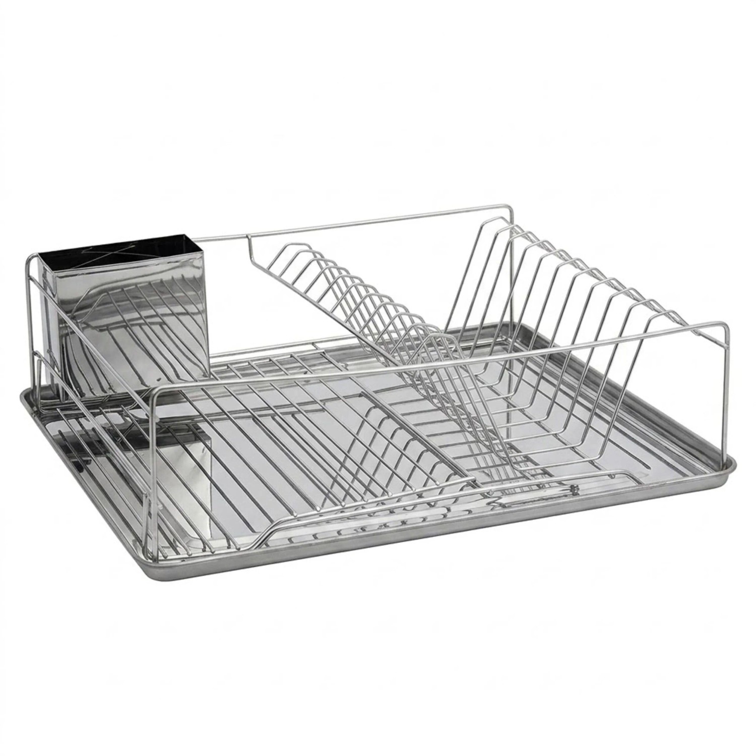 Relaxdays Abtropfgestell Metall Verchromt Silber mit Besteckkorb XL 12 cm x 48 cm x 33 cm 1,4 kg