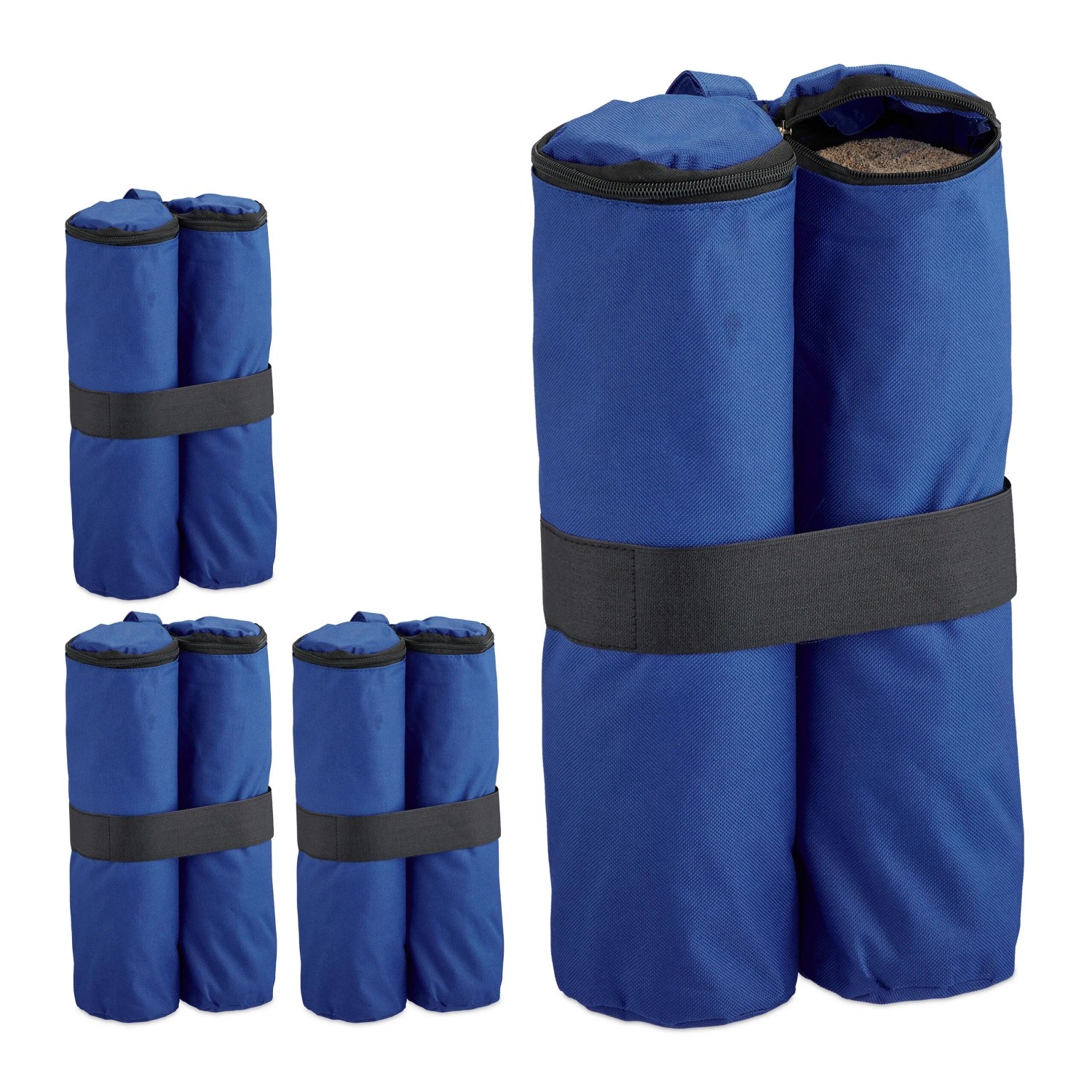 Relaxdays Pavillon Sandsäcke 4er Set Polyester Blau Wasserdicht Befüllbar 40 cm x 42 cm x 1,5 cm