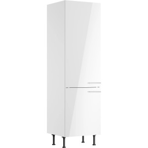 Weißer Optifit Hochschrank Rurik986, 60 cm breit, mit zwei Türen und Edelstahlgriffen.
