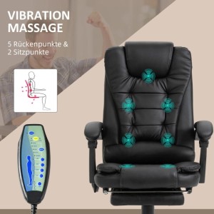 Schwarzer Vinsetto Massagesessel mit Fernbedienung, zeigt 7 Vibrationspunkte an Rückenlehne und Sitz. Ideal als Bürostuhl.