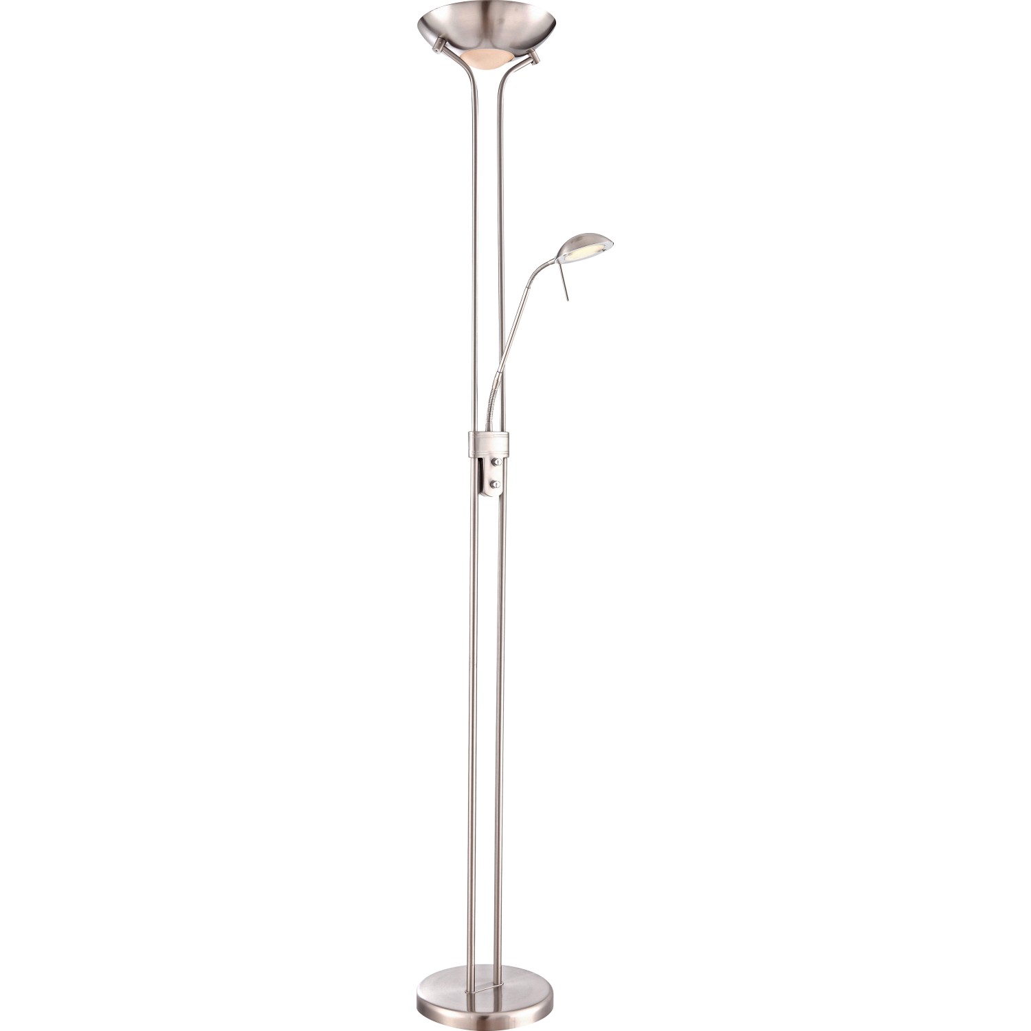 Globo LED-Stehleuchte Leonas, Deckenfluter in Nickel matt mit zwei Leuchten.