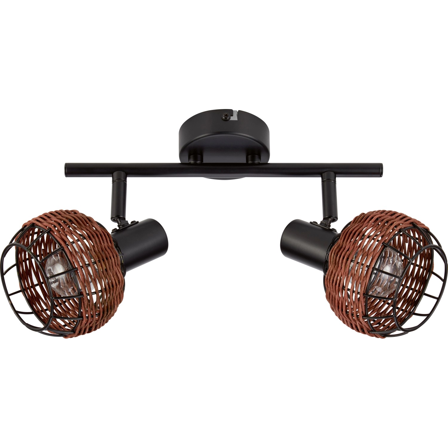 2er Spot Deckenleuchte Buia E14 in Rattanoptik, braun/schwarz.