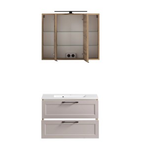 Held Möbel Waschtisch-Set Padua, 80 cm, Kaschmir-Wotaneiche, mit Spiegelschrank und Mineralgussbecken.