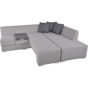 Graues Garden Pleasure Lounge-Set Wellington, 3-teilig mit Kissen und Ablage.