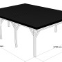Holzbrüder Doppelcarport Ralf, reinweißes Leimholz, dornengrünes Blechdach, Maße eingezeichnet.