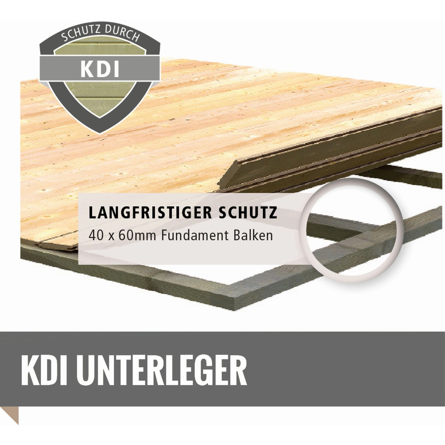 KDI Unterleger für Karibu Gartenhaus aus Holz, Fundamentbalken 40x60mm für langfristigen Schutz.