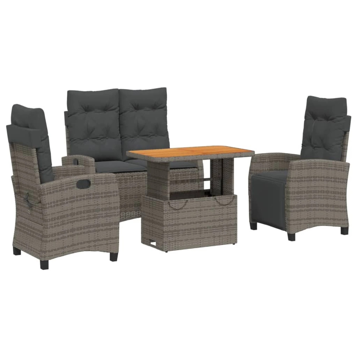 vidaXL 4-Tlg Garten-Essgruppe mit Kissen Grau Poly Rattan 3277408 günstig online kaufen