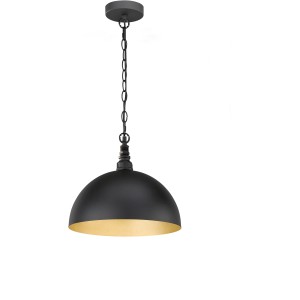 Schwarze Fischer & Honsel Pendelleuchte mit goldenem Lampenschirm innen, hängt an einer Kette.