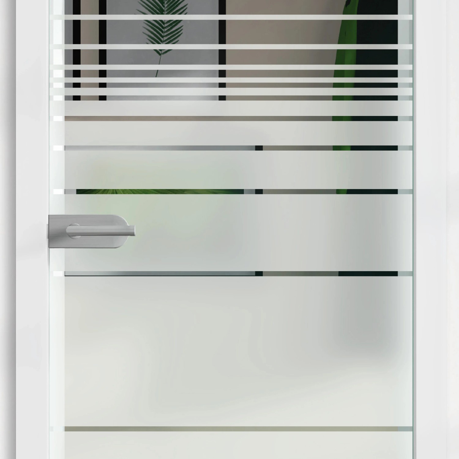 Glasdrehtür mit Siebdruck Dekor, ESG Floatglas, waagerechte Streifen