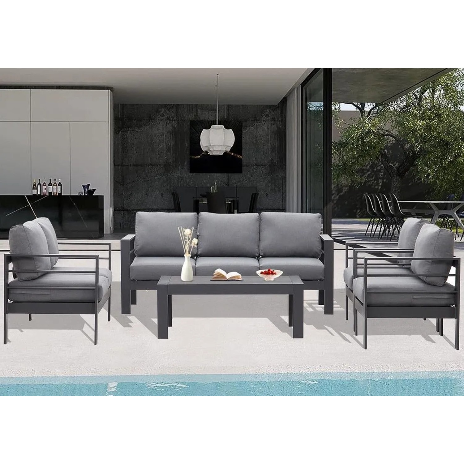 MeXo Terrassenmöbel Set Aluminium Grau Wetterfest 7 Personen kaufen bei OBI