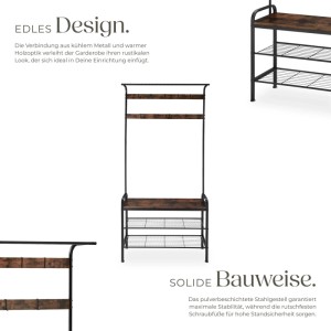Tectake Garderobenständer Alberta Industrial Style Holz und Stahl  85 50 x 36 x 184 cm Industrial Holz Dunkel  Rustikal