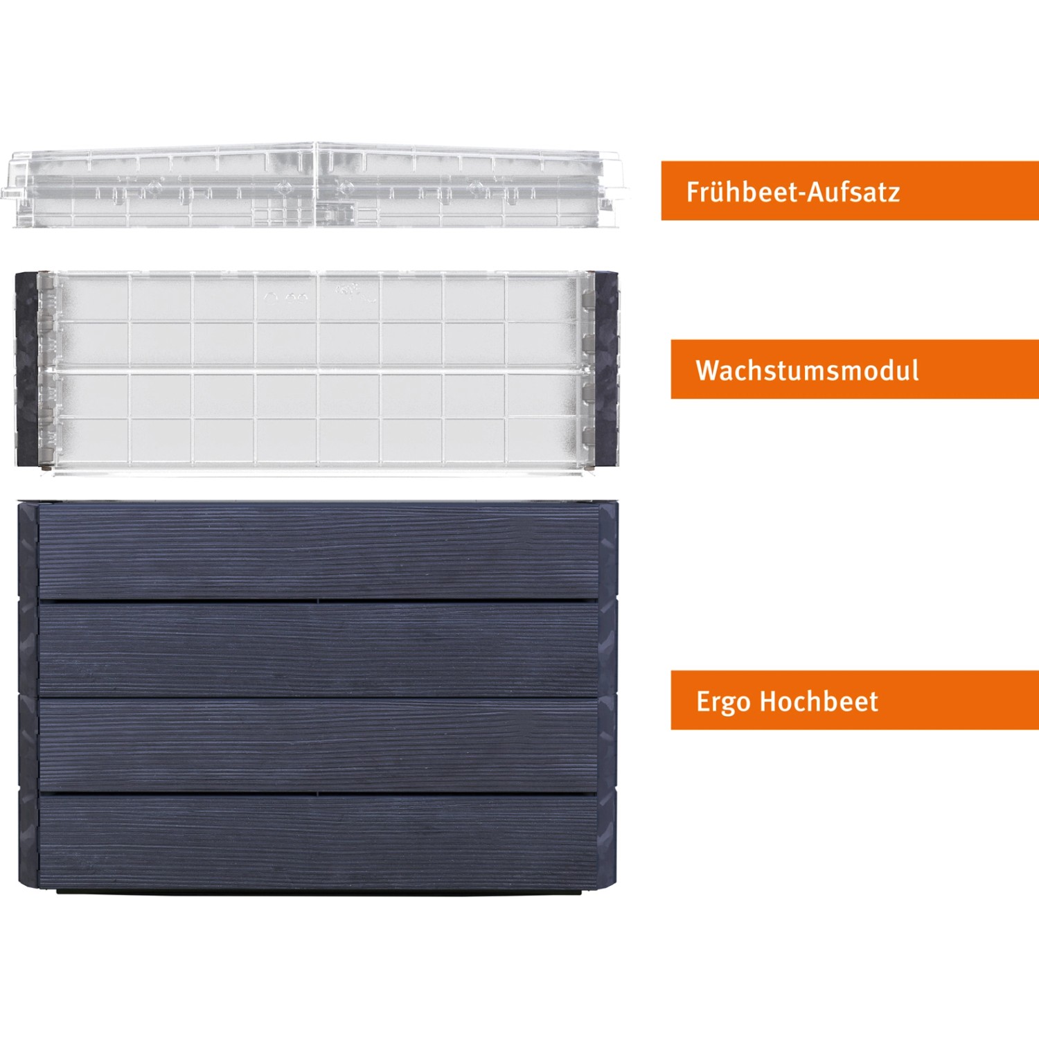 Garantia Hochbeet Ergo Quadro Turbo Plus M 85 Wood, Kunststoff-Hochbeet mit Frühbeetaufsatz und Wachstumsmodul.