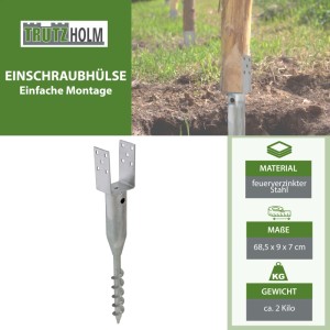 2er Set TRUTZHOLM U-Profil Bodenhülsen 9x9cm, 68,5cm lang, feuerverzinkt zum Einschrauben für Zäune.