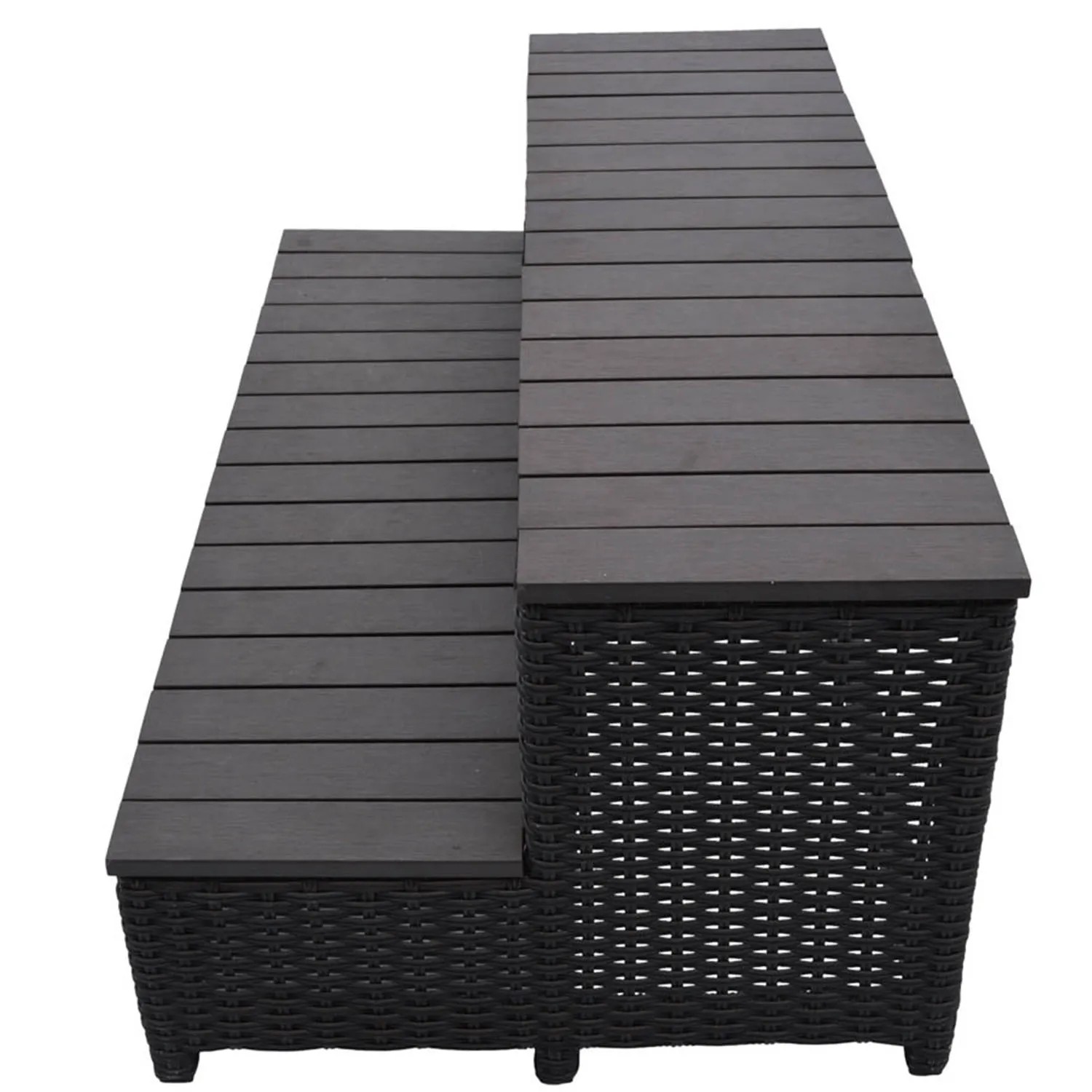 Braune Rattantreppe für Whirlpool, 2-stufig, 106x56x43cm, aus Korbgeflecht und Holzimitat.