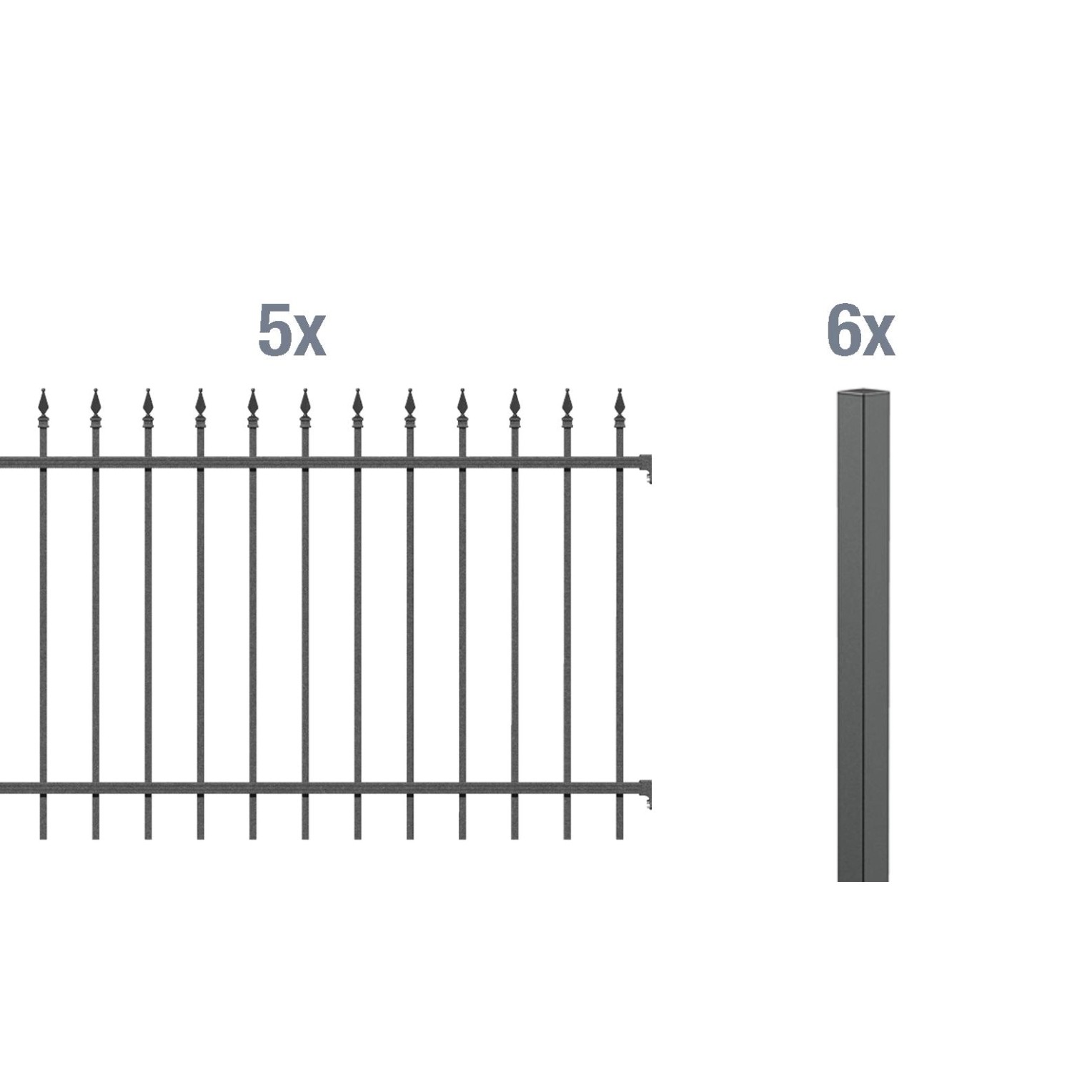 Metallzaun Grund-Set Chaussee Anthrazit z. Einbetonieren 120 cm x 1000 cm