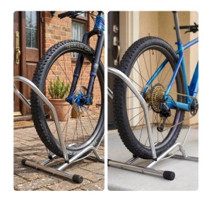 Relaxdays Fahrradständer Stahl Silber Freistehend Rutschfest für 16 bis 29 Zoll 38 cm x 41 cm x 59 cm