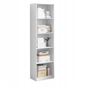 Weißes Rebiko Bücherregal, 182 cm hoch, im modernen Loft-Stil mit 5 Fächern für Bücher und Dekoration.