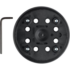 Bosch Schleifteller Pro 125 mm für Exzenterschleifer, mit Schrauben und Sechskantschlüssel.
