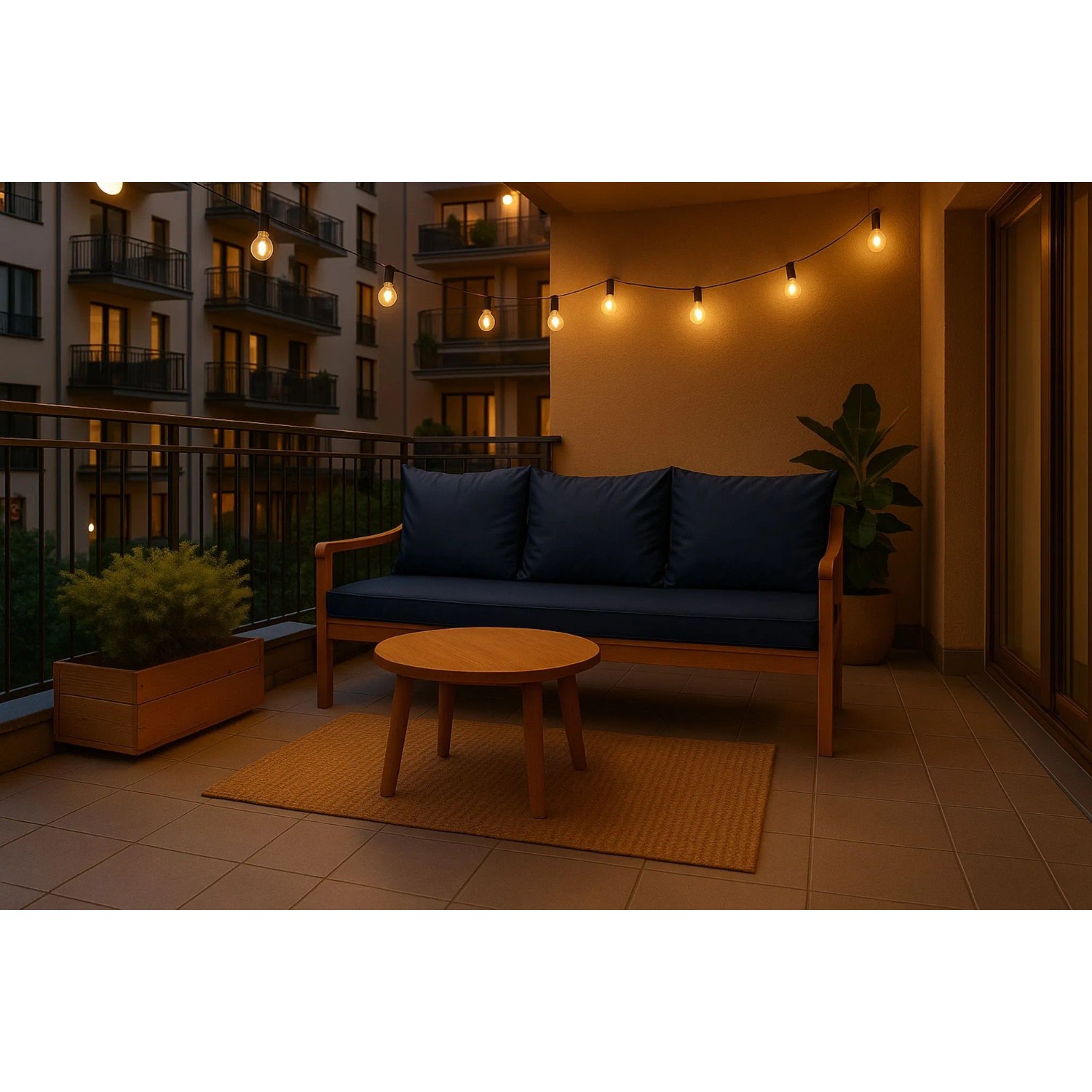 Marinefarbenes Sitzkissen-Set für 2-Sitzer Gartenbank (100x60+2x50x56cm) für Terrasse und Balkon.
