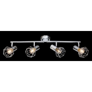Globo Spot 4er mit Drahtgeflecht, chromfarbene Deckenleuchte mit vier E14-Fassungen.