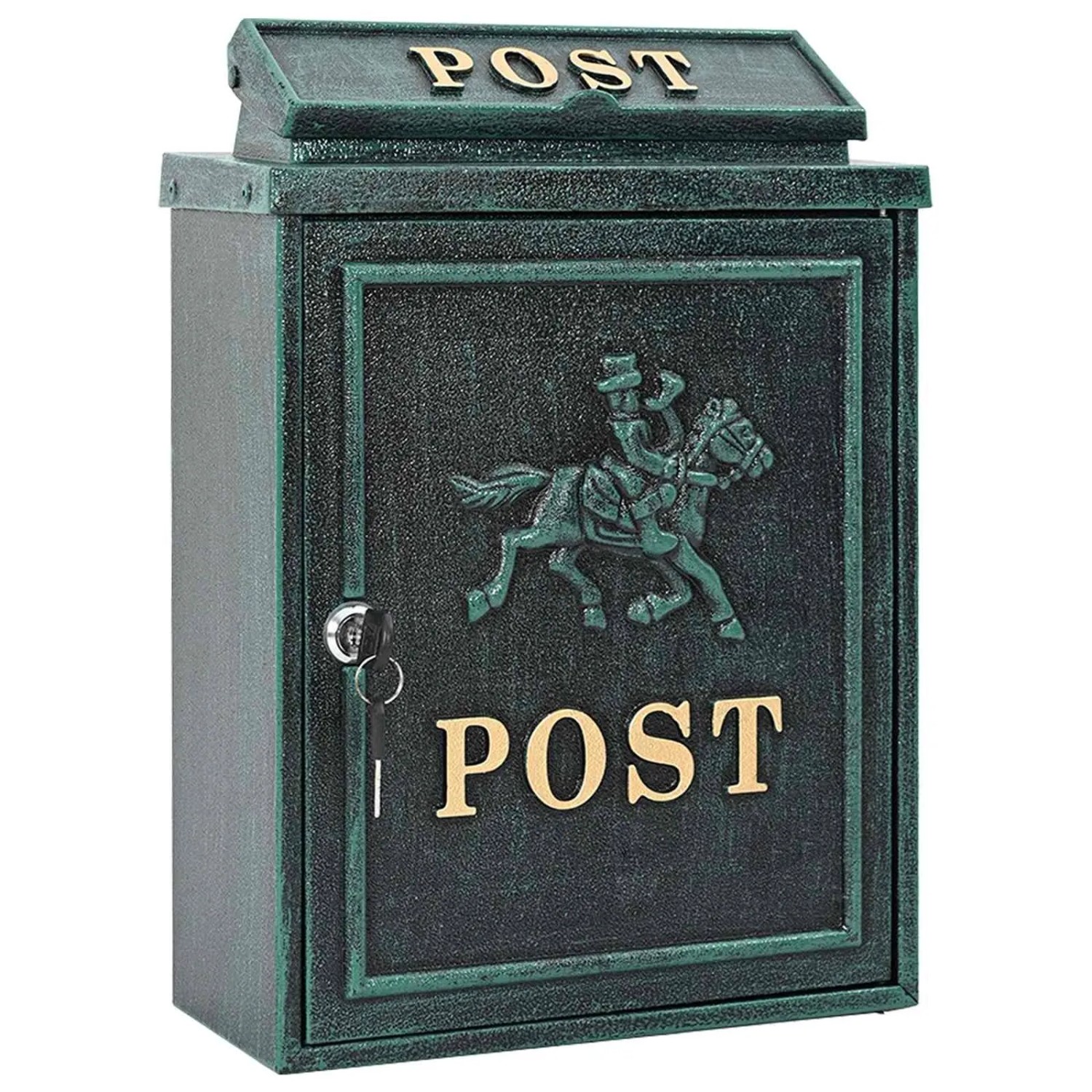 DELUKE Briefkasten PETER Grünfarbig 29x13x41cm Gussaluminium Wandmontage Postkasten Nachrichtenkasten Für Briefe Und Zeitungen