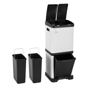 Svita 3xcombo Mülleimer, 32L, weißes Mülltrennsystem mit Fächern und Tretpedal.