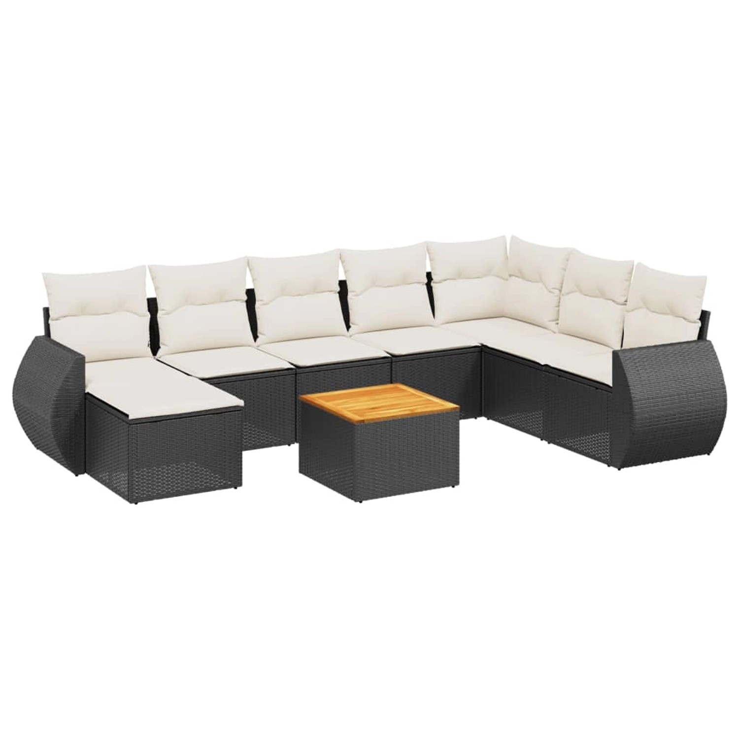 vidaXL 9-Tlg Garten-Sofagarnitur mit Kissen Schwarz Poly Rattan 3225139